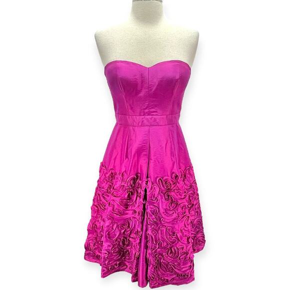 Jessica Simpson Strapless Sweetheart Ruffle Mini Prom Dress Magenta Women's 2 - Picture 1 of 9